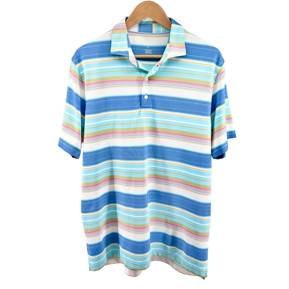 Johnnie-O Mens Erwin Lake Polo Large UPF Stripe Prep-Formance Colorful Stretch